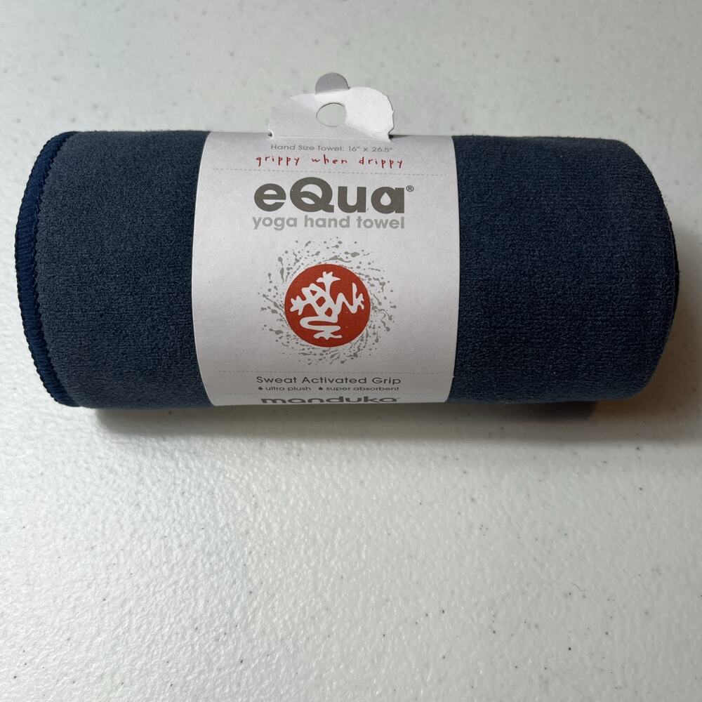 Manduka eQua Yoga Hand Towel Midnight Blue Microfiber 16”X26.5" Sweat Activated